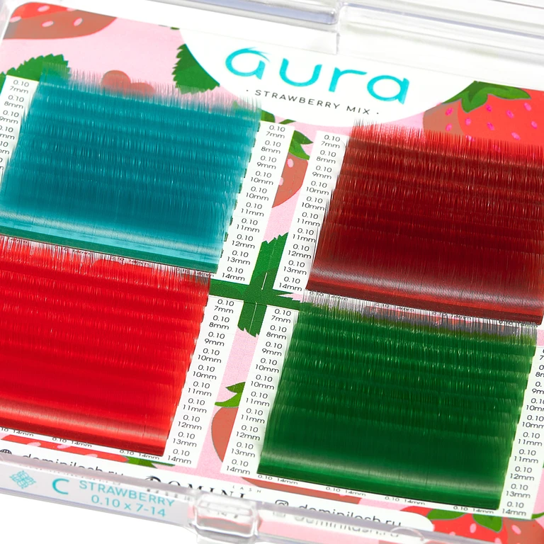 Ресницы AURA LASH Цветные Strawberry Микс (40 линий)